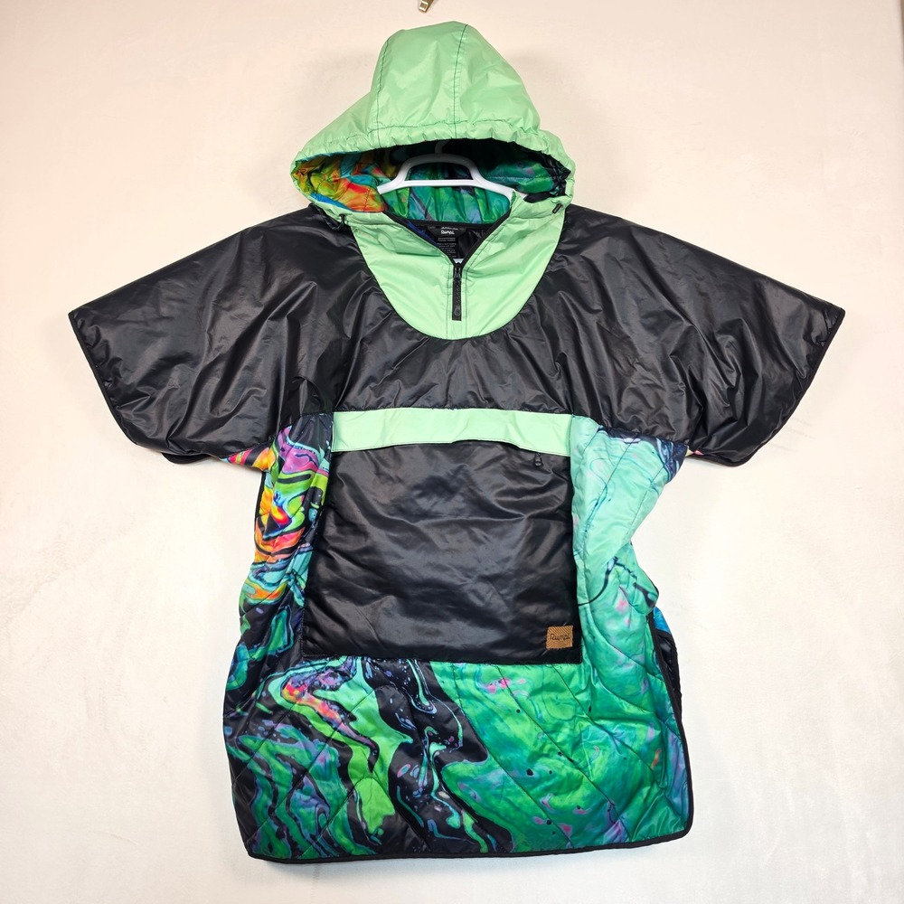 Rumpl Original Puffy Poncho Liquid Neon S/M Nanoloft Packable Wearable Blanket